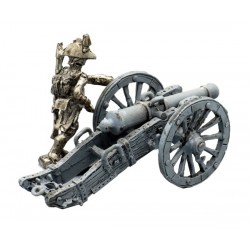 Infantryman pushing a gun-carriage wheel