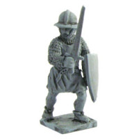 Infantryman with kettle-hat, sword, and shield 1250-1300