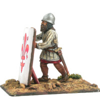 Infantryman with pavise, quilted/knight helm/'Pavese' shie