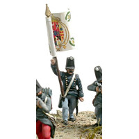 Fuciliers standard bearer in campaign dress attacking.
