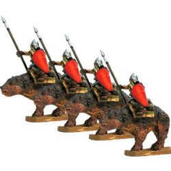 Dwarves on bear with lance and shield